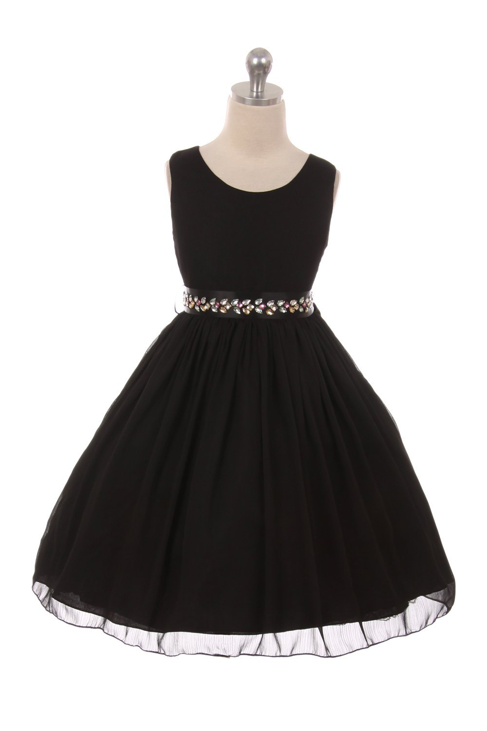 Black Classic Ruched Chiffon Flower Girl Dress
